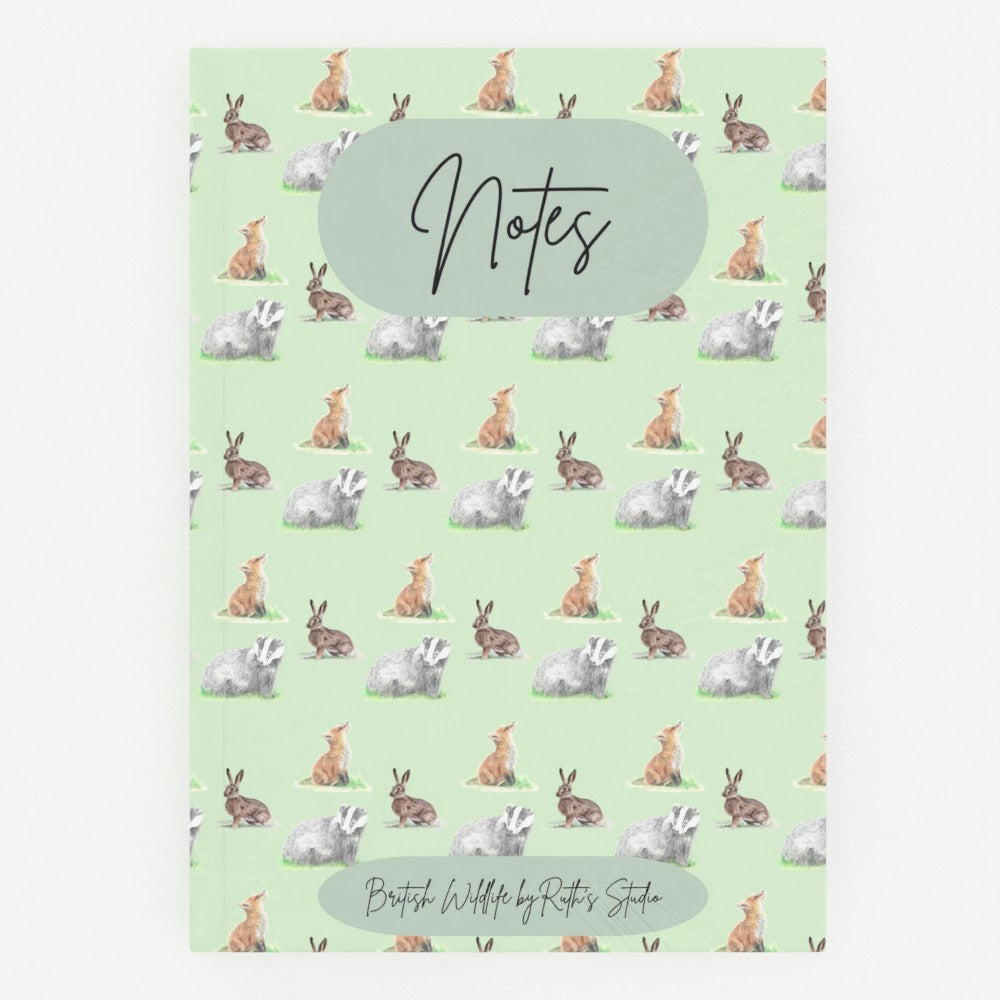Wildlife Hardback Notebook – Fox, Hare & Badger Design – 128 Lined Pages, A5